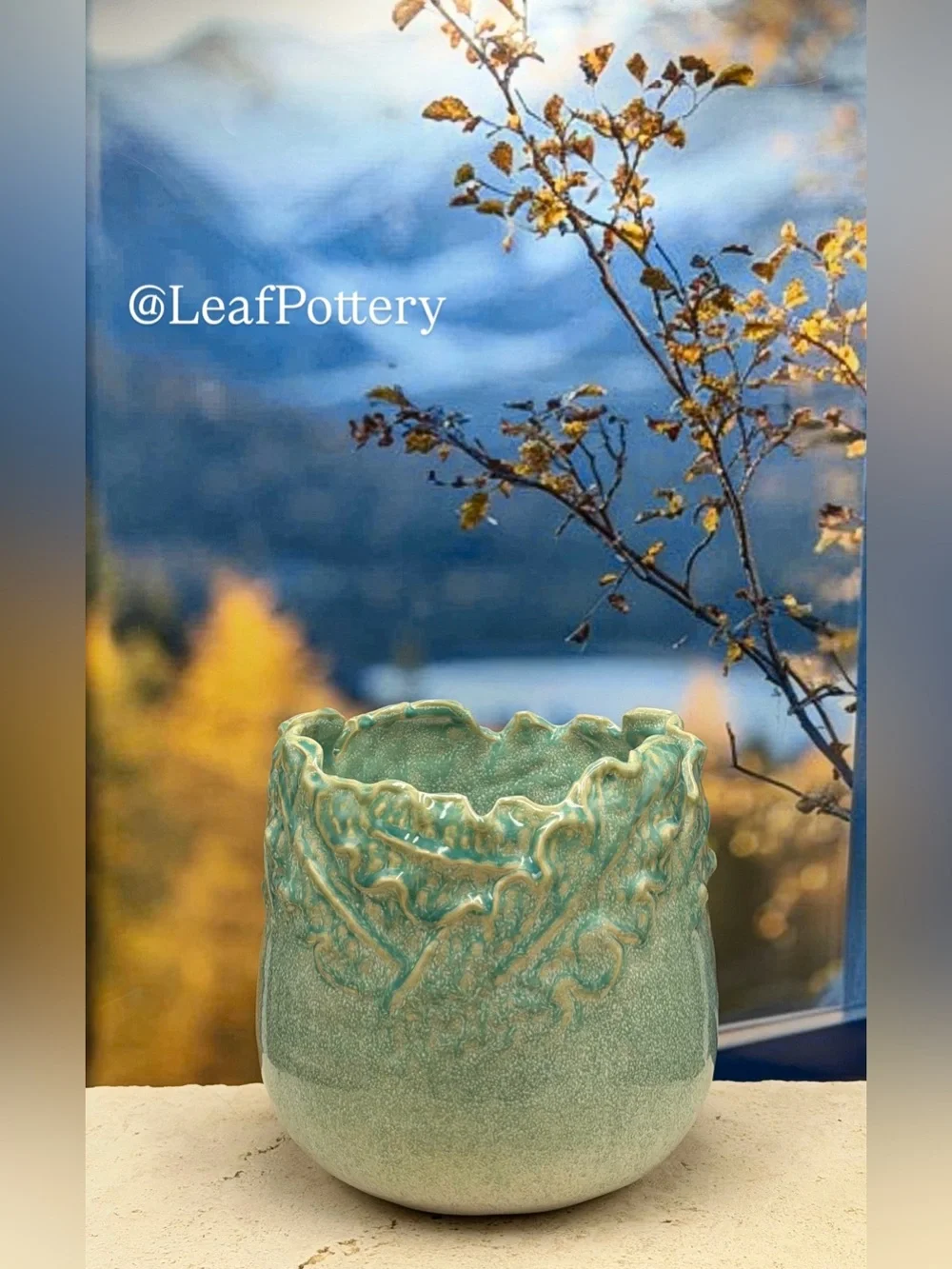 Handmade Ceramic Planter with Drainage Hole, 7x7 Teal Green Glazed Indoor Pot